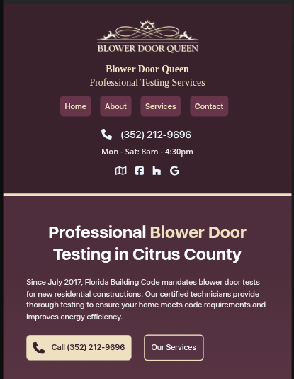 Logo for Blower Door Queen, a CFA Web Designs partner.