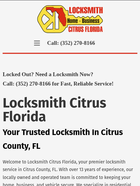 Logo for Locksmith Citrus Florida, a CFA Web Designs partner.