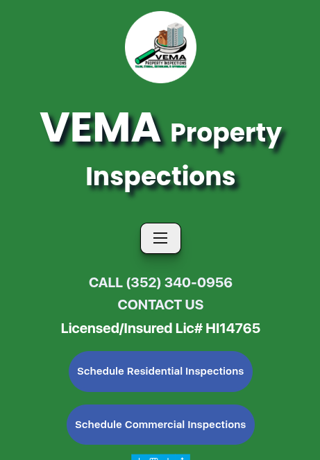 Logo for VEMA Property Inspections, a CFA Web Designs partner.
